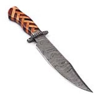 Man of Wicker Damascus Steel Hunting Knife Wood Thatch Pattern Handle Sheath Included