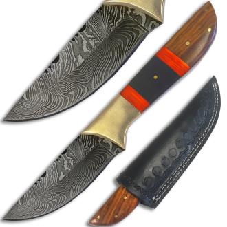 White Deer Damascus Steel Straitback Skinner Knife Solid Bolster Hand Crafted
