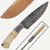 DM-0075 - Custom Handmade Damascus Steel Camel Bone Handled Hunting Knife