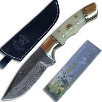 DM-010 - Custom Damascus Steel (Bone Handle, Brass Guard &amp; Mosaic Pin)