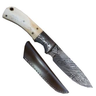 Custom Damascus Steel Hunting Knife Bone Handle