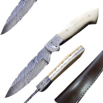 Custom Damascus Steel Hunting Knife Camel Bone Handle Limited Ed