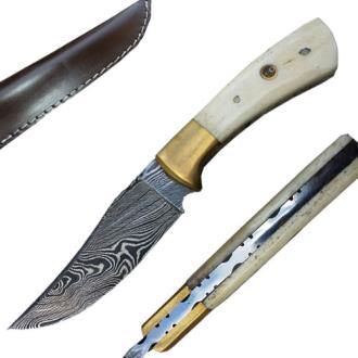 Custom Damascus Steel Hunting Knife Camel Bone Handle