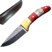 DM-045 - Damascus Steel Hunting Knife (Stag &amp; Wood Handle)