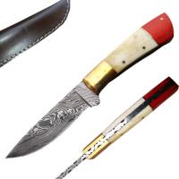 DM-095 - Damascus Steel Hunting Knife Bone Red Wood Handle