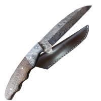 DM-099 - Custom Damascus Steel Knife Walnut Wood Handle Mosaic Pin 1