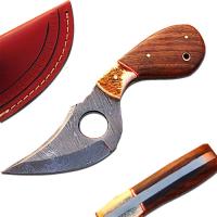DM-1030 - Custom Damascus Steel Skinner Knife (Stag &amp; Walnut Wood)