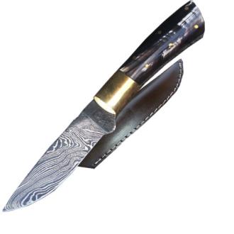 Damascus Steel Hunting Knife Buffalo Horn Handle