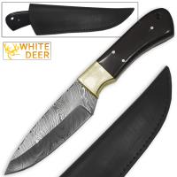DM-1033 - White Deer Custom Made Damascus Steel Knife Buffalo Handle