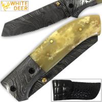 DM-1405 - White Deer Spey Point Wharn-Blade Folding Damascus Knife Buffalo Bone Handle