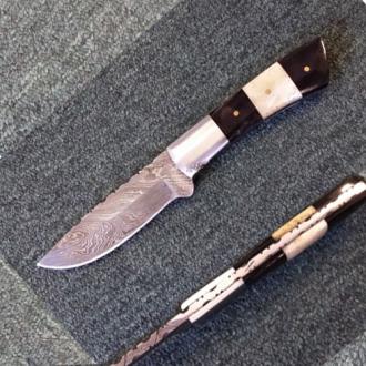 Damascus Hunting Knife Steel Bolster with Buffalo Bone Grip