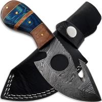 DM-2130 - White Deer Tracker Damascus Steel Knife Gut Hook Hunting Skinner with Finger Hole