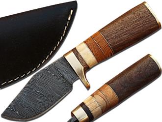 Custom Made Damascus Steel Hunting Knife with Walnut and Camel Bone