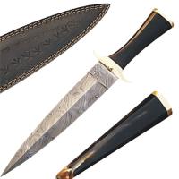 DM-2173 - Custom Made Damascus Steel Hunting Knife w/ Buffalo Horn Handle 1