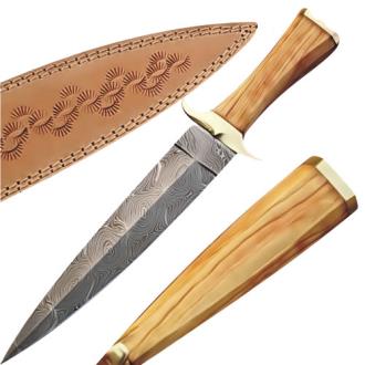 Custom Made Damascus Steel Hunting Knife with Olive Wood Handle