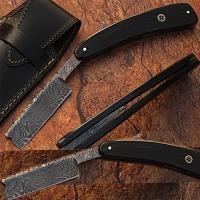 DM-2177 - Custom Made Damascus Steel Straight Razor with Buffalo Horn Handle