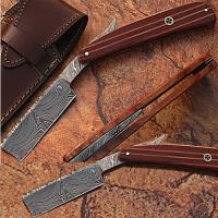 DM-2179 - Custom Made Damascus Steel Straight Razor with Pakka Wood Handle