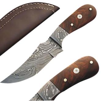 Custom Made Damascus Steel Skinner Knife with Hardwood Handle