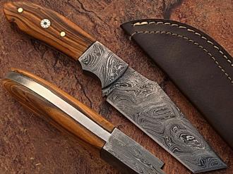 White Deer Custom Made Damascus Steel Skinner Knife with Olive Wood Handle
