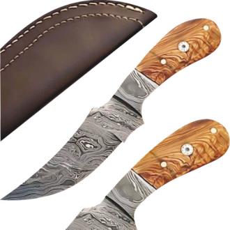 Custom Made Damascus Steel Skinner Knife with Olive Wood Handle 1