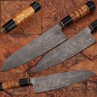 SDM-2201 - Damascus Steel Chef Knife Buffalo Bone Olive Wood Handle