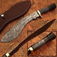 DM-2206 - Custom Made Damascus Steel Kukri Knife with Wood and Buffalo Horn