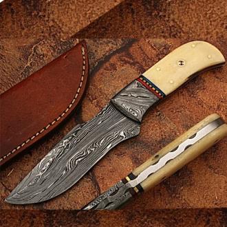 Damascus Steel Custom Handmade Hunting Knife Camel Bone