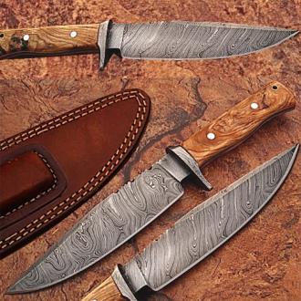 Custom Made Damascus Steel Traditional Hunting Knife with Olive Wood