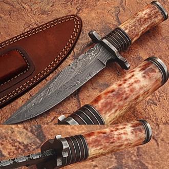 Custom Made Damascus Steel Hunting Knife with Boon Handle
