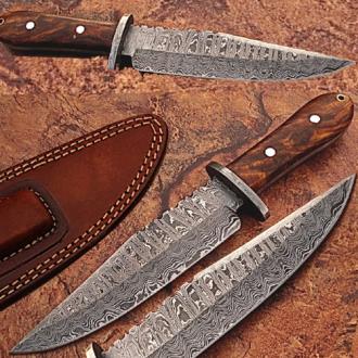 Custom Made Damascus Steel Hunting Knife with Rose Wood Handle 1