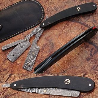 Custom Made Damascus Steel Blade Razor with Buffalo Horn Handle