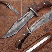 DM-2248 - WHITE DEER Damascus Steel Blood Groove Bowie Knife w/ Rose Wood Han
