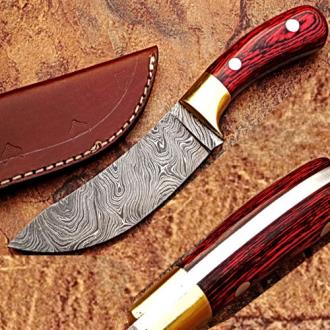 Custom Made Damascus Exotic Dollar Wood Handle Buffalo Skinner