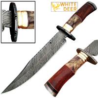 DM-2271 - White Deer Damascus Steel Bowie Knife with Giraffe Bone and Rosewood Handle