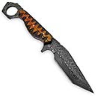 Mongster Karambit 1095 HC Damascus Tanto Blade W/ Frost Wood Handle