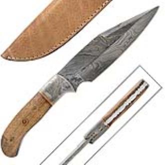 White Deer Custom Made Damascus Hunting Knife with Walnut Wood Handle