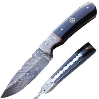 DM-714 - Damascus Hunting Knife with Damascus Bolster and Buffalo Horn