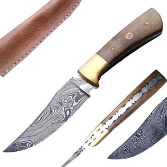 Custom Made Damascus Hunting Knife with Full Tang Walnut Wood Handle