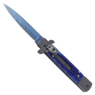 Automatic Deep Blue Stiletto Damascus Knife