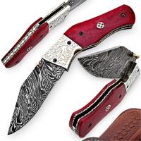 DM2032 - Damascus Red Horse Canyon Folding Knife