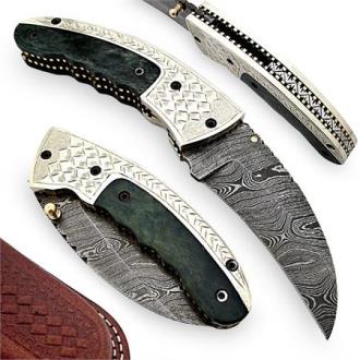 Damascus Steel Dark Bill Handmade Pocket Knife
