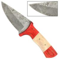 DM39 - Full Tang Redwood Camel Bone Handle Damascus Knife