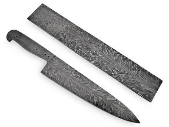 White Deer Damascus Steel Billet Feather Pattern Welded 12in x 2in x 4.88mm Raw