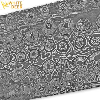White Deer Birds Eye Pattern Damascus Steel Billet Forge Welded 10in x 2in x 5mm Raw