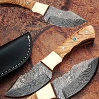 DMC-2230 - Custom Made Damascus Steel Skinner Knife with Olive Wood Handle