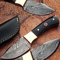 DMC-710 - Custom Made Damascus Skinner Knife with Full Tang Buffalo Horn Handle
