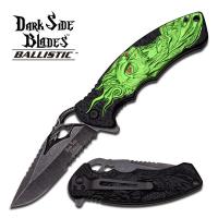 DS-A001BGN - Dark Side Green Skull Spring Assisted Knife