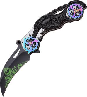 Dark Side Blades Chopper Spring Assisted Biker Knife Demonic Ballistic Series Black