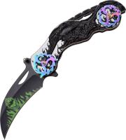 DS-A003BK - Dark Side Blades Chopper Spring Assisted Biker Knife Demonic Ballistic Series Black