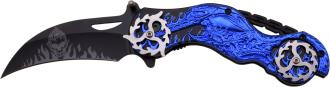 Dark Side Blades Chopper Spring Assisted Biker Knife Blue Demonic Ballistic Series